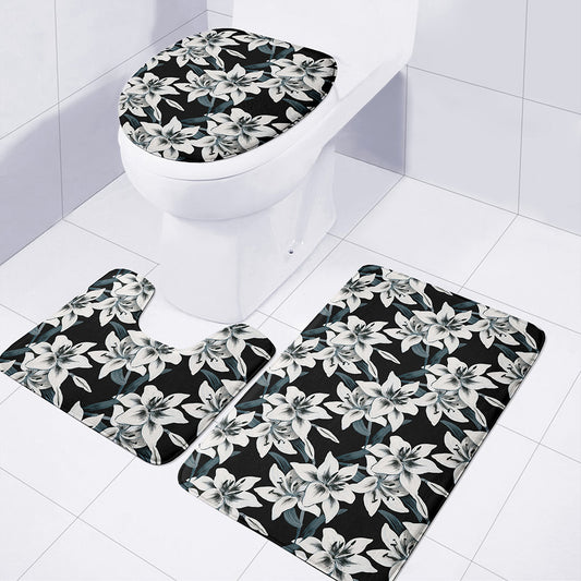 Lily Floral Pattern Print 3 Piece Bath Mat Set