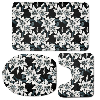 Lily Floral Pattern Print 3 Piece Bath Mat Set