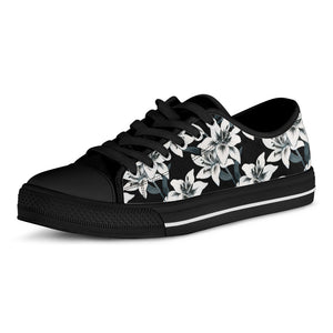 Lily Floral Pattern Print Black Low Top Shoes