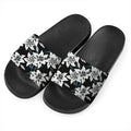 Lily Floral Pattern Print Black Slide Sandals