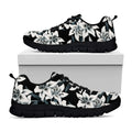 Lily Floral Pattern Print Black Running Shoes