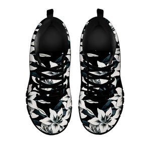 Lily Floral Pattern Print Black Sneakers