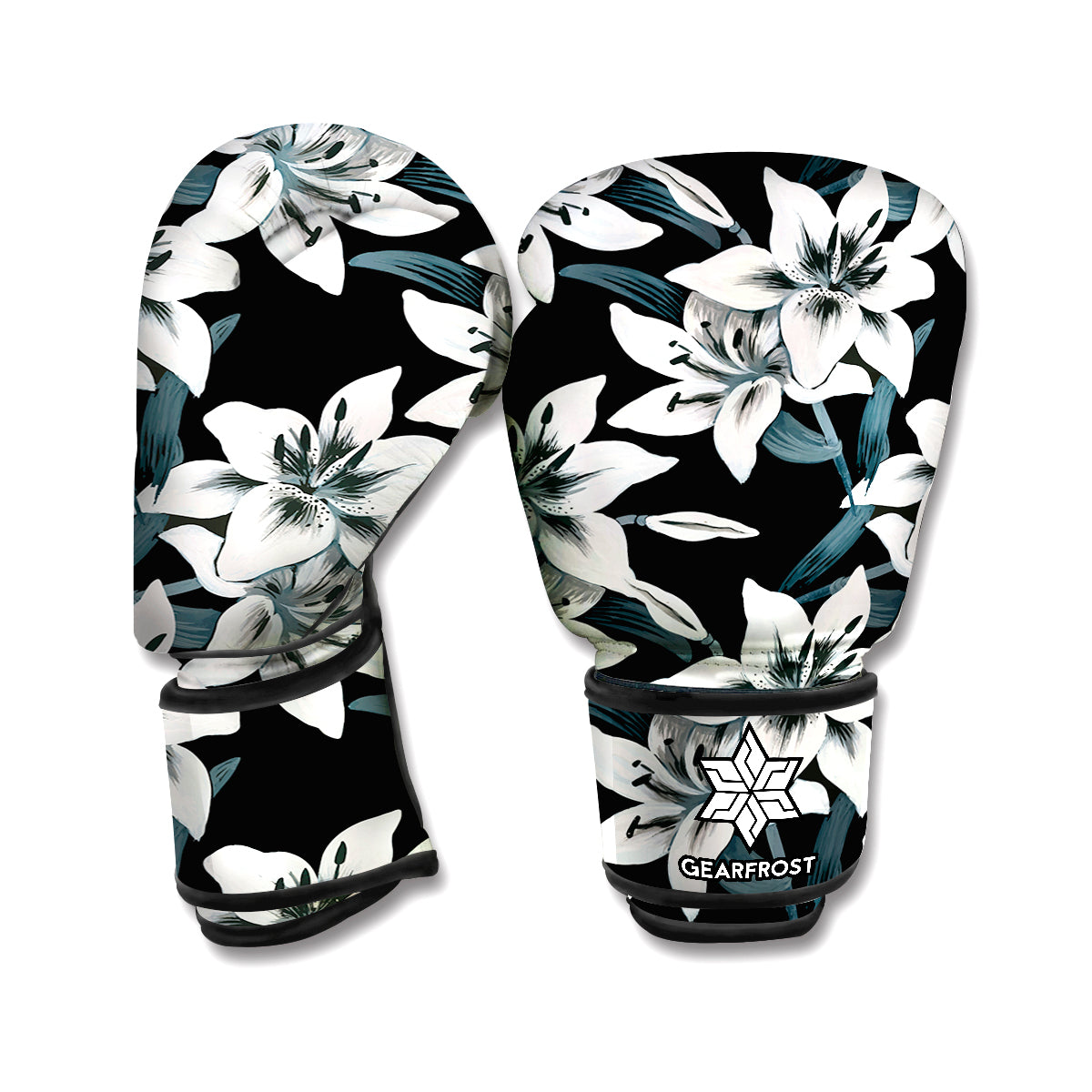 Lily Floral Pattern Print Boxing Gloves