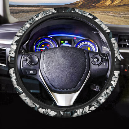 Lily Floral Pattern Print Car Steering Wheel Cover