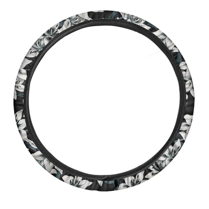 Lily Floral Pattern Print Car Steering Wheel Cover