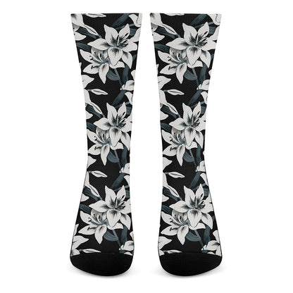 Lily Floral Pattern Print Crew Socks