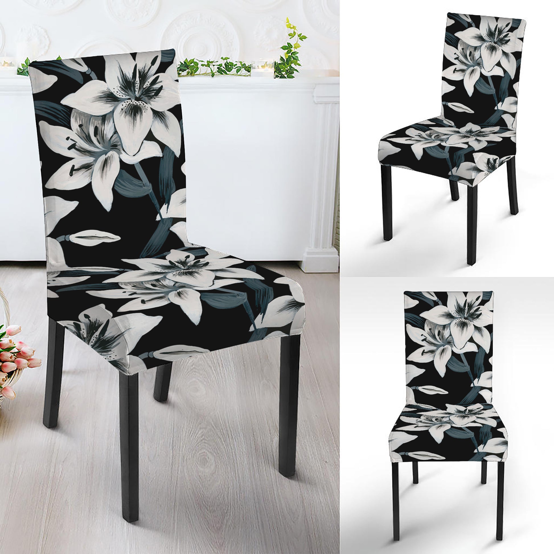 Lily Floral Pattern Print Dining Chair Slipcover