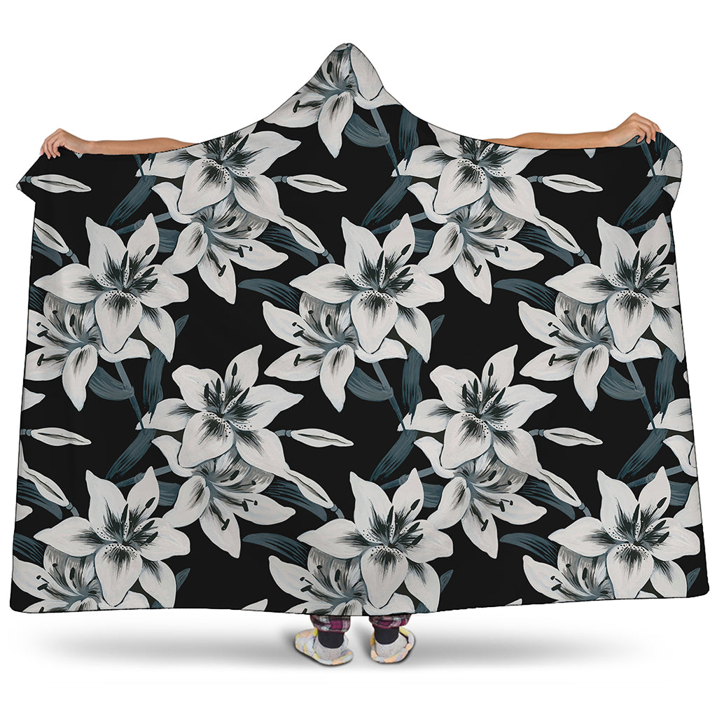 Lily Floral Pattern Print Hooded Blanket