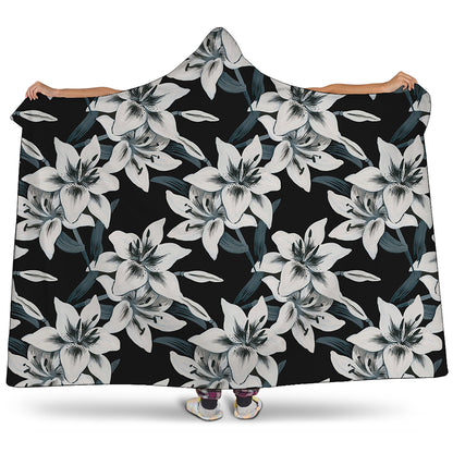 Lily Floral Pattern Print Hooded Blanket