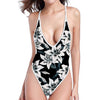 Lily Floral Pattern Print One Piece High Cut Swimsuit