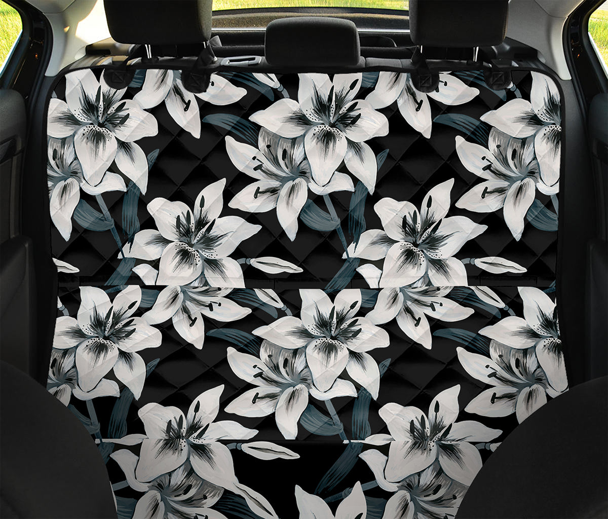 Lily Floral Pattern Print Pet Car Back Seat Cover
