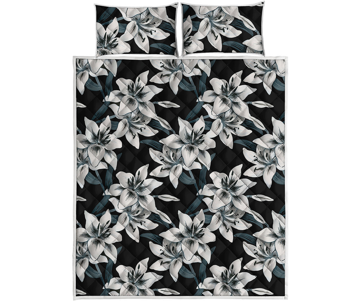 Lily Floral Pattern Print Quilt Bed Set