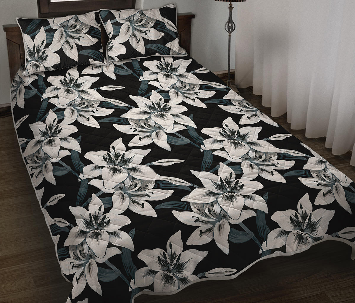 Lily Floral Pattern Print Quilt Bed Set