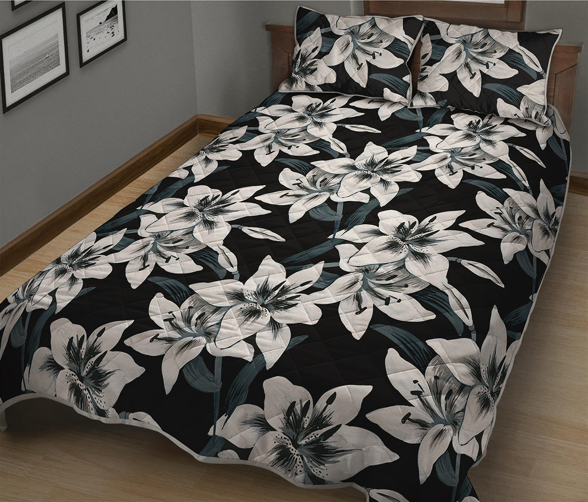 Lily Floral Pattern Print Quilt Bed Set