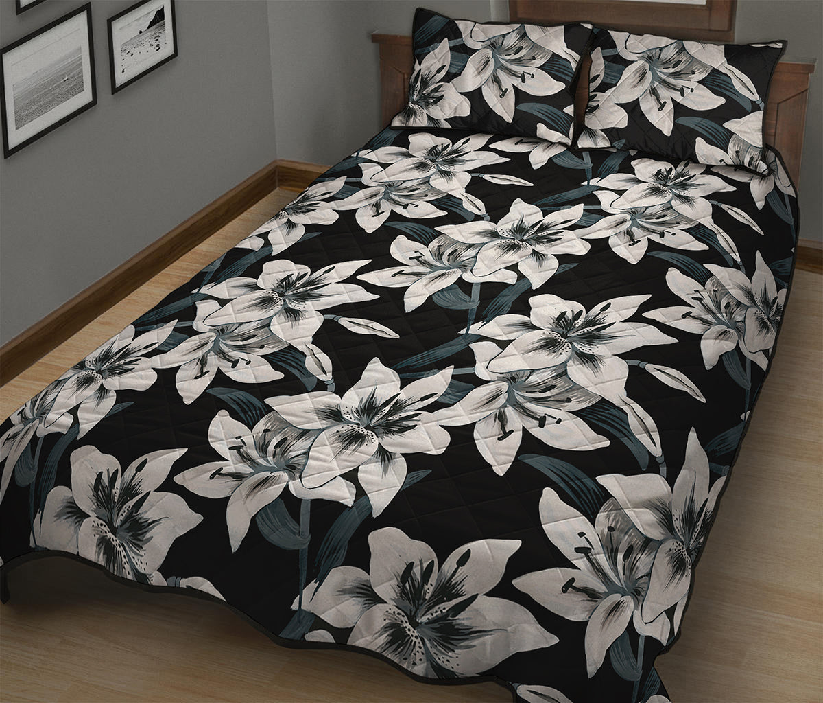 Lily Floral Pattern Print Quilt Bed Set