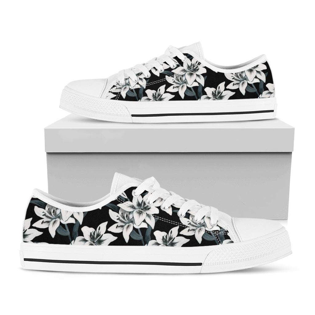 Lily Floral Pattern Print White Low Top Shoes