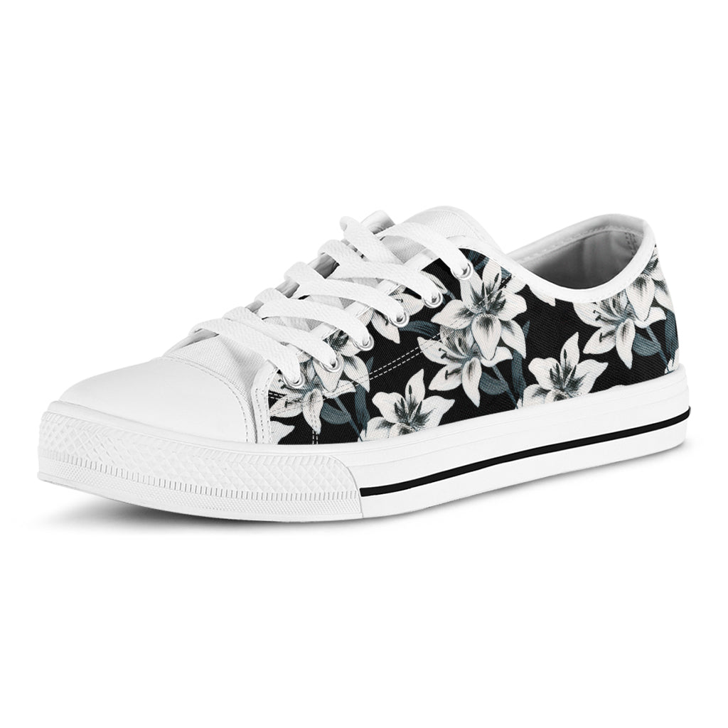 Lily Floral Pattern Print White Low Top Shoes