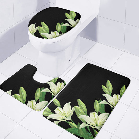 Lily Floral Print 3 Piece Bath Mat Set