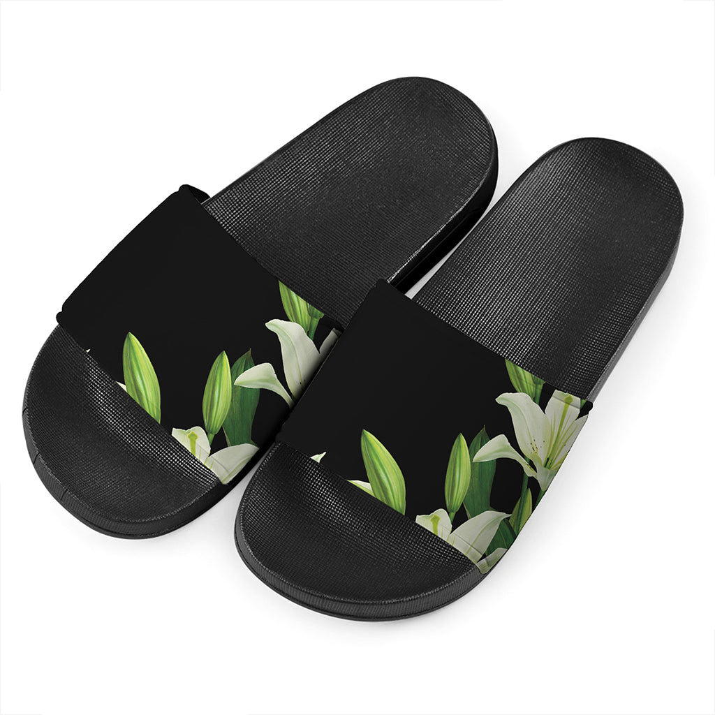 Lily Floral Print Black Slide Sandals
