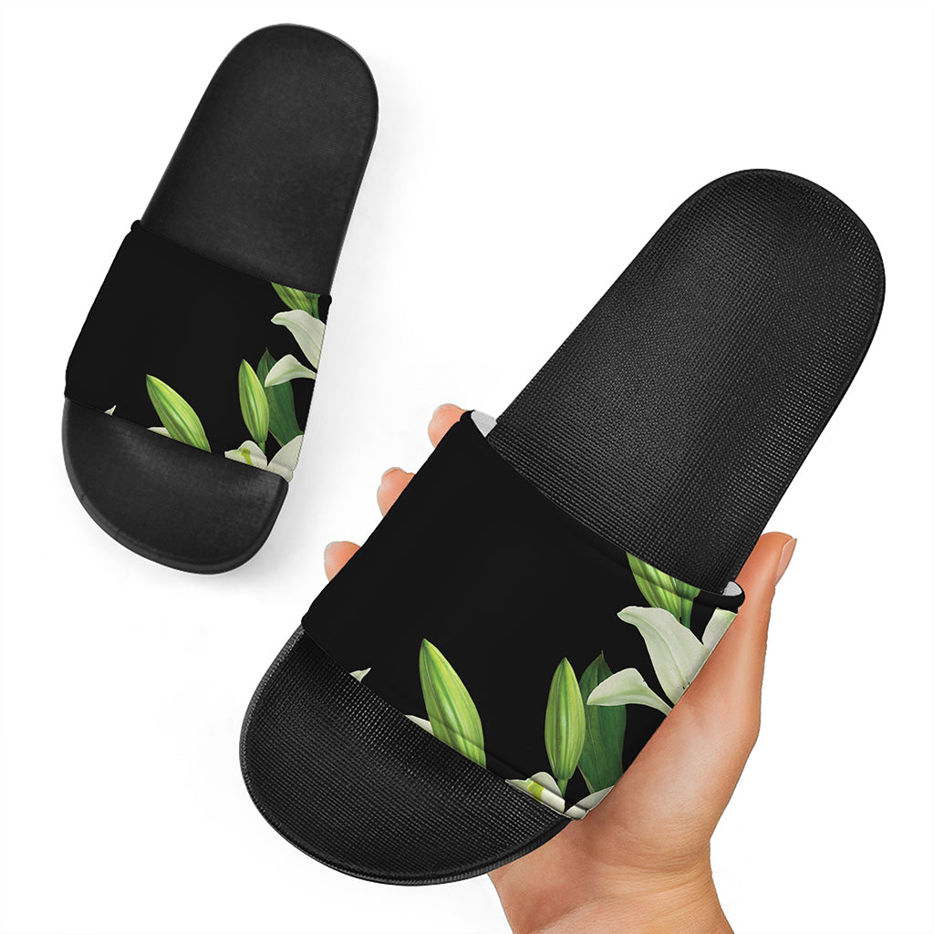Lily Floral Print Black Slide Sandals