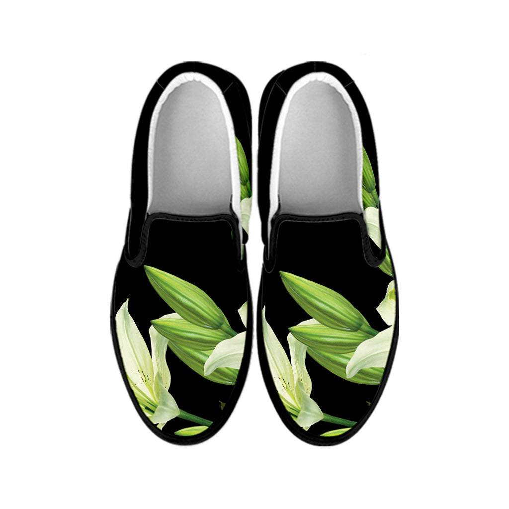 Lily Floral Print Black Slip On Shoes