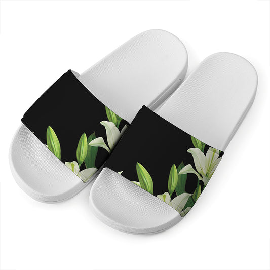 Lily Floral Print White Slide Sandals