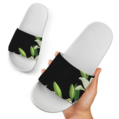 Lily Floral Print White Slide Sandals