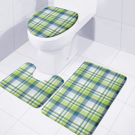 Lime And Blue Madras Plaid Print 3 Piece Bath Mat Set