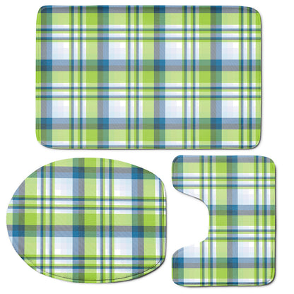 Lime And Blue Madras Plaid Print 3 Piece Bath Mat Set