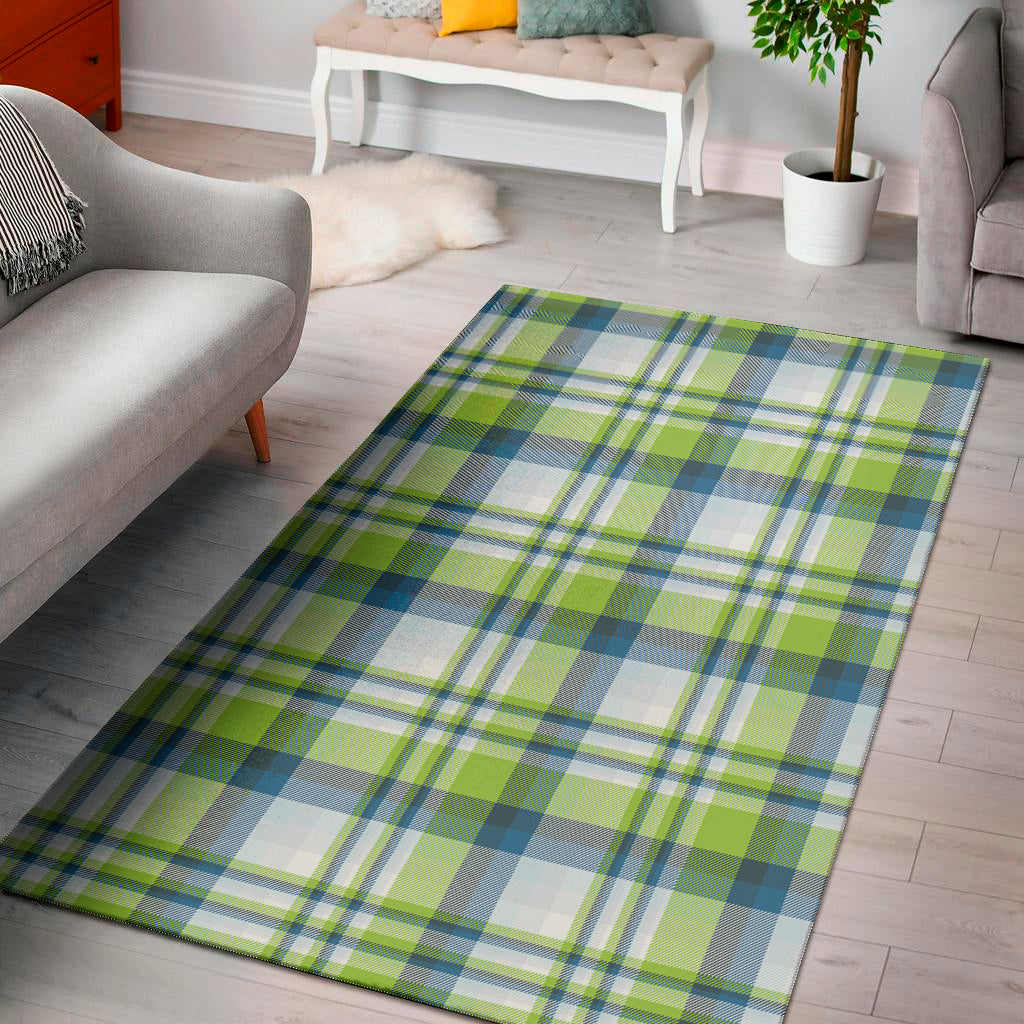 Lime And Blue Madras Plaid Print Area Rug