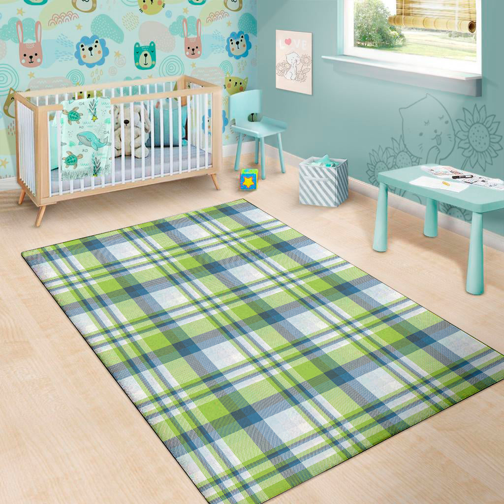 Lime And Blue Madras Plaid Print Area Rug