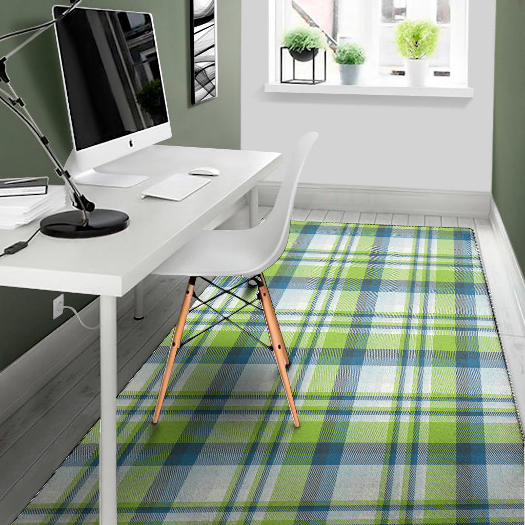 Lime And Blue Madras Plaid Print Area Rug