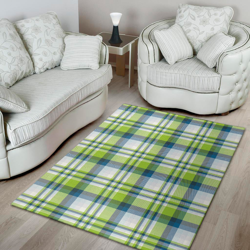 Lime And Blue Madras Plaid Print Area Rug
