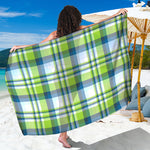 Lime And Blue Madras Plaid Print Beach Sarong Wrap