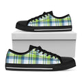 Lime And Blue Madras Plaid Print Black Low Top Sneakers