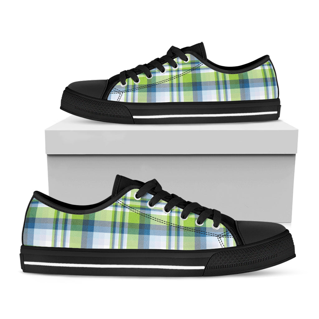 Lime And Blue Madras Plaid Print Black Low Top Shoes