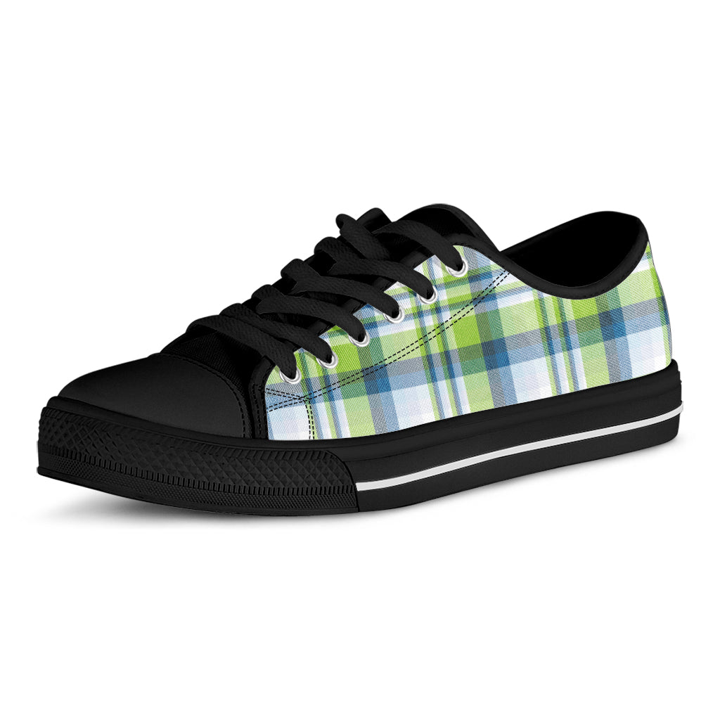Lime And Blue Madras Plaid Print Black Low Top Shoes