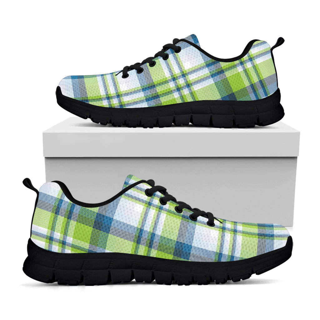 Lime And Blue Madras Plaid Print Black Sneakers