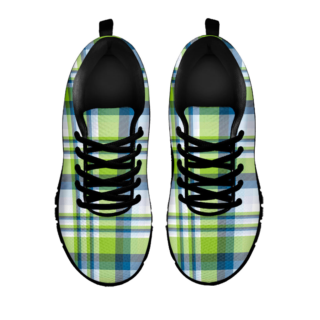 Lime And Blue Madras Plaid Print Black Sneakers