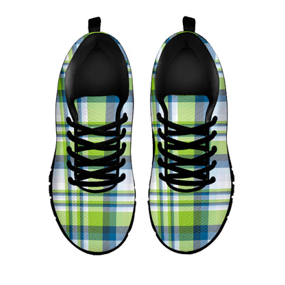 Lime And Blue Madras Plaid Print Black Sneakers