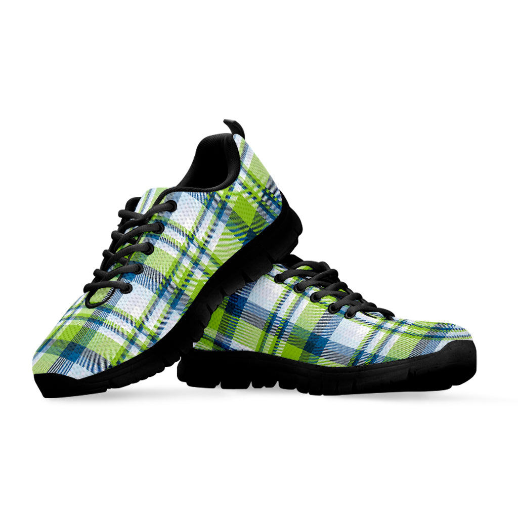 Lime And Blue Madras Plaid Print Black Sneakers