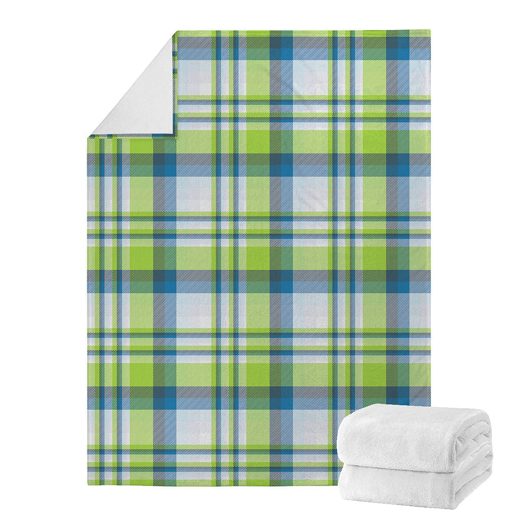 Lime And Blue Madras Plaid Print Blanket