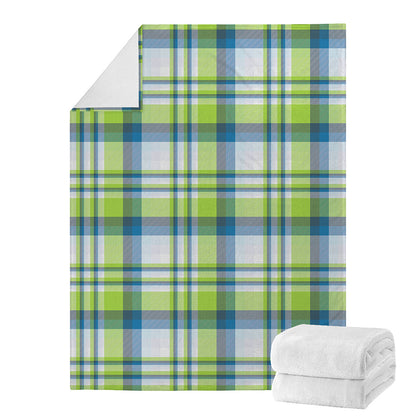 Lime And Blue Madras Plaid Print Blanket