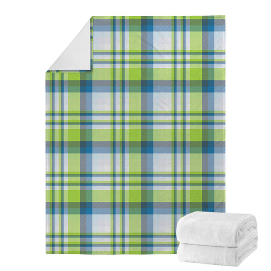 Lime And Blue Madras Plaid Print Blanket