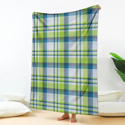 Lime And Blue Madras Plaid Print Blanket