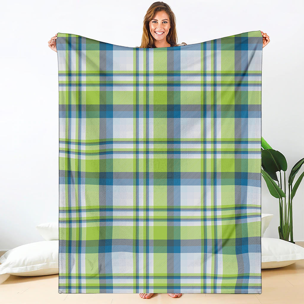 Lime And Blue Madras Plaid Print Blanket