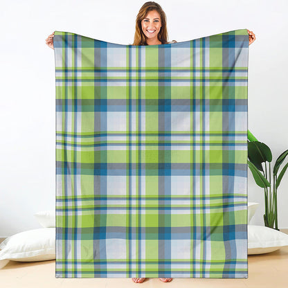 Lime And Blue Madras Plaid Print Blanket
