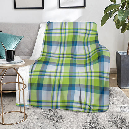 Lime And Blue Madras Plaid Print Blanket