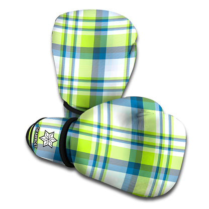 Lime And Blue Madras Plaid Print Boxing Gloves