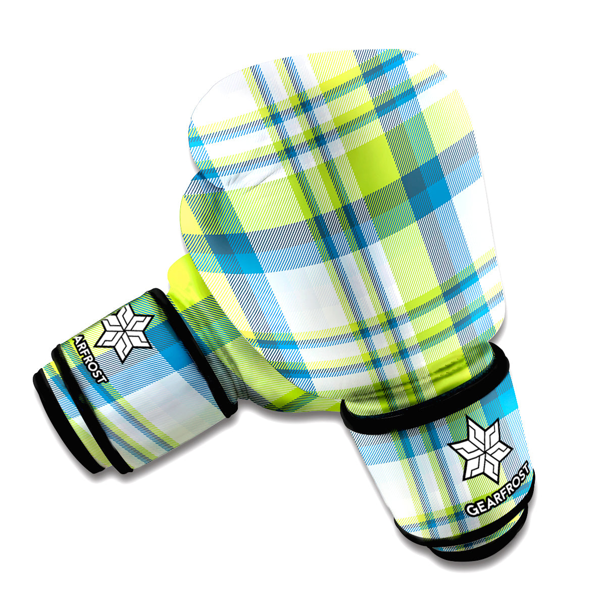 Lime And Blue Madras Plaid Print Boxing Gloves